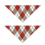 Red White And Beige Argyle Pattern Print Dog Bandana