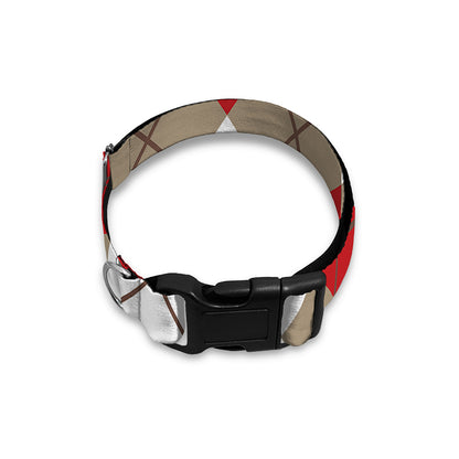 Red White And Beige Argyle Pattern Print Dog Collar