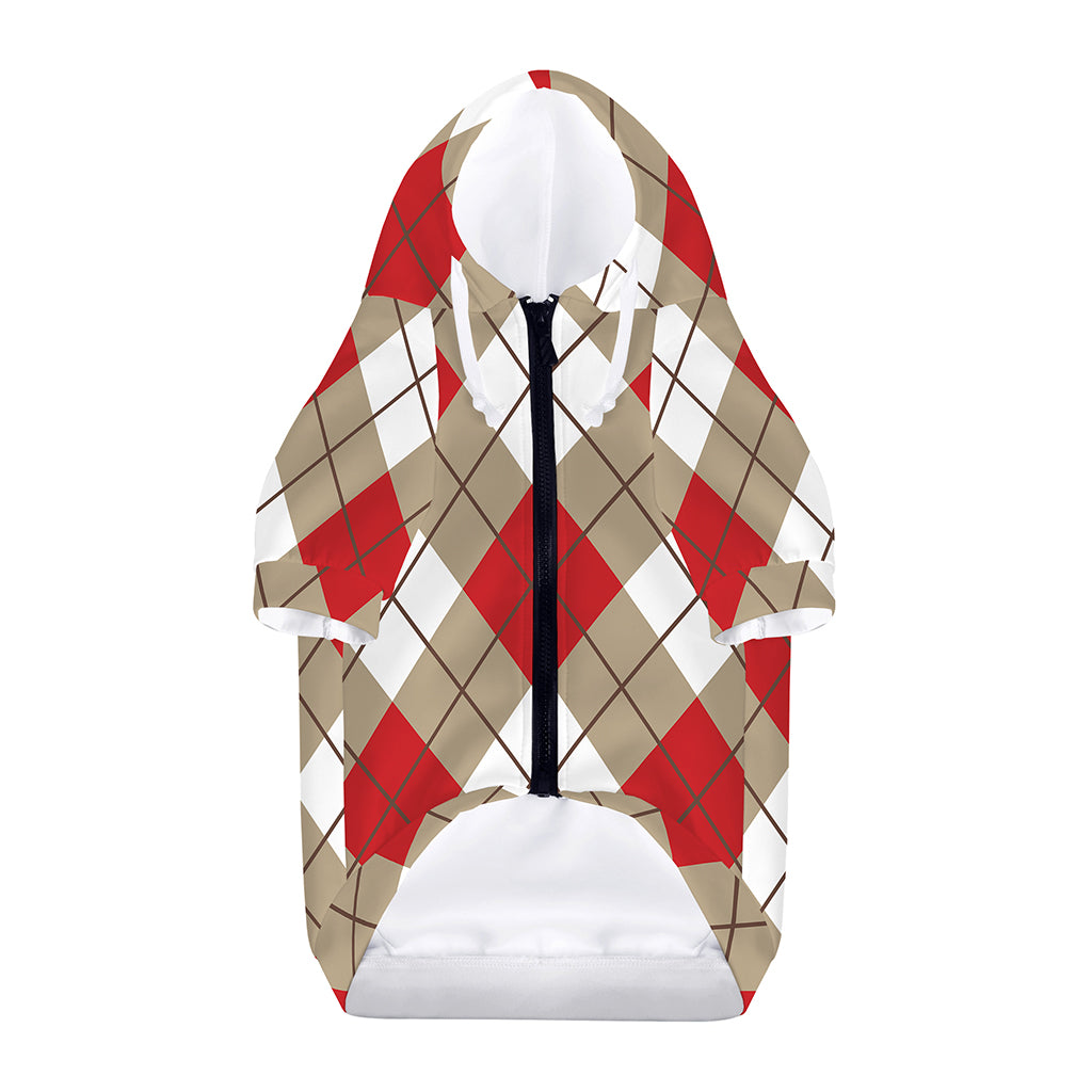 Red White And Beige Argyle Pattern Print Dog Zip Up Hoodie