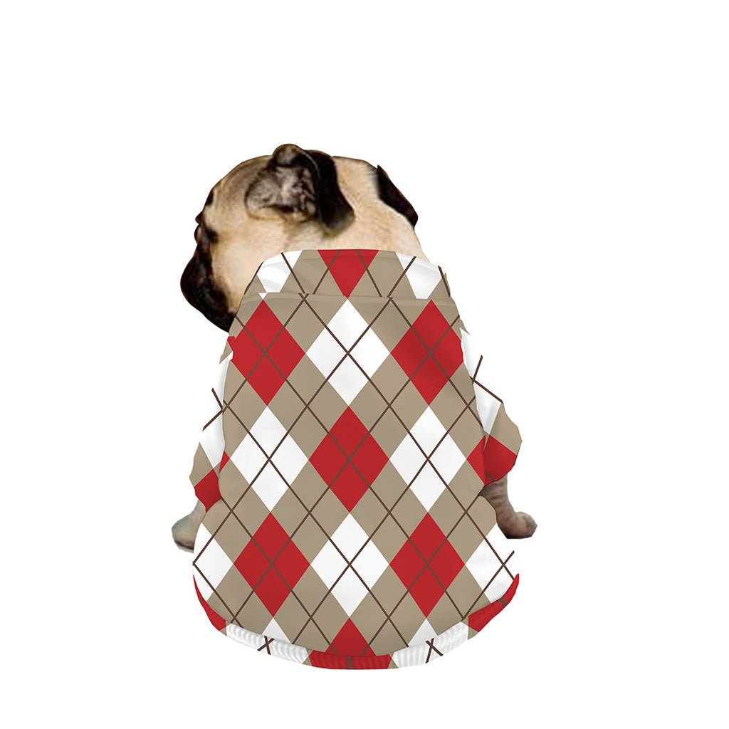 Red White And Beige Argyle Pattern Print Dog Zip Up Jacket