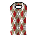 Red White And Beige Argyle Pattern Print Double Neoprene Wine Tote