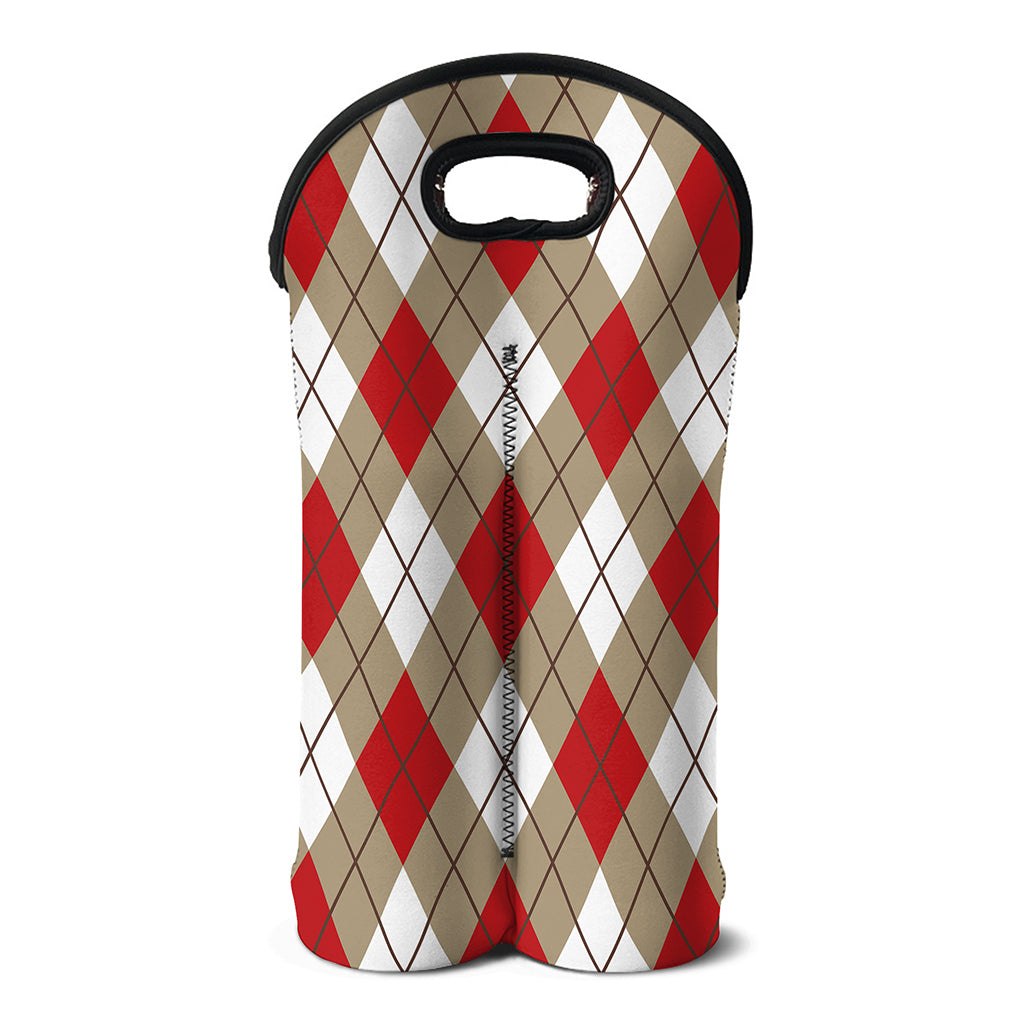 Red White And Beige Argyle Pattern Print Double Neoprene Wine Tote