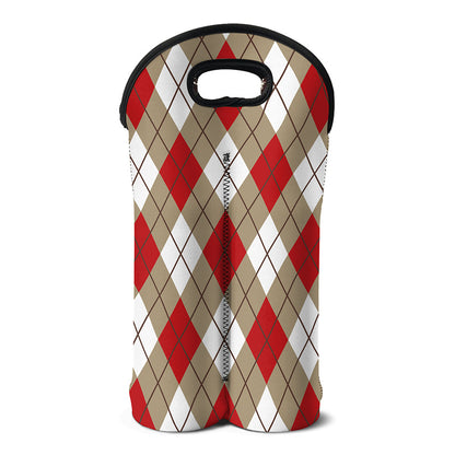 Red White And Beige Argyle Pattern Print Double Neoprene Wine Tote