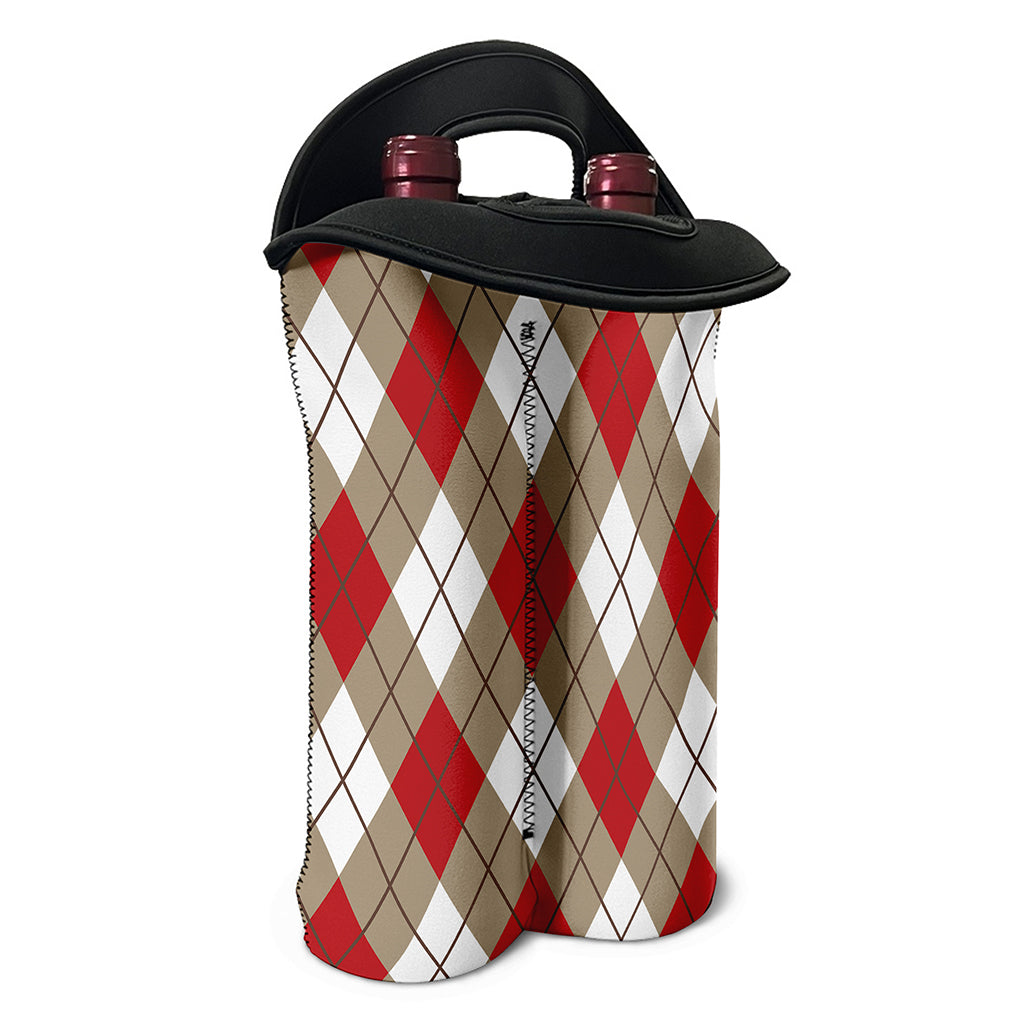 Red White And Beige Argyle Pattern Print Double Neoprene Wine Tote