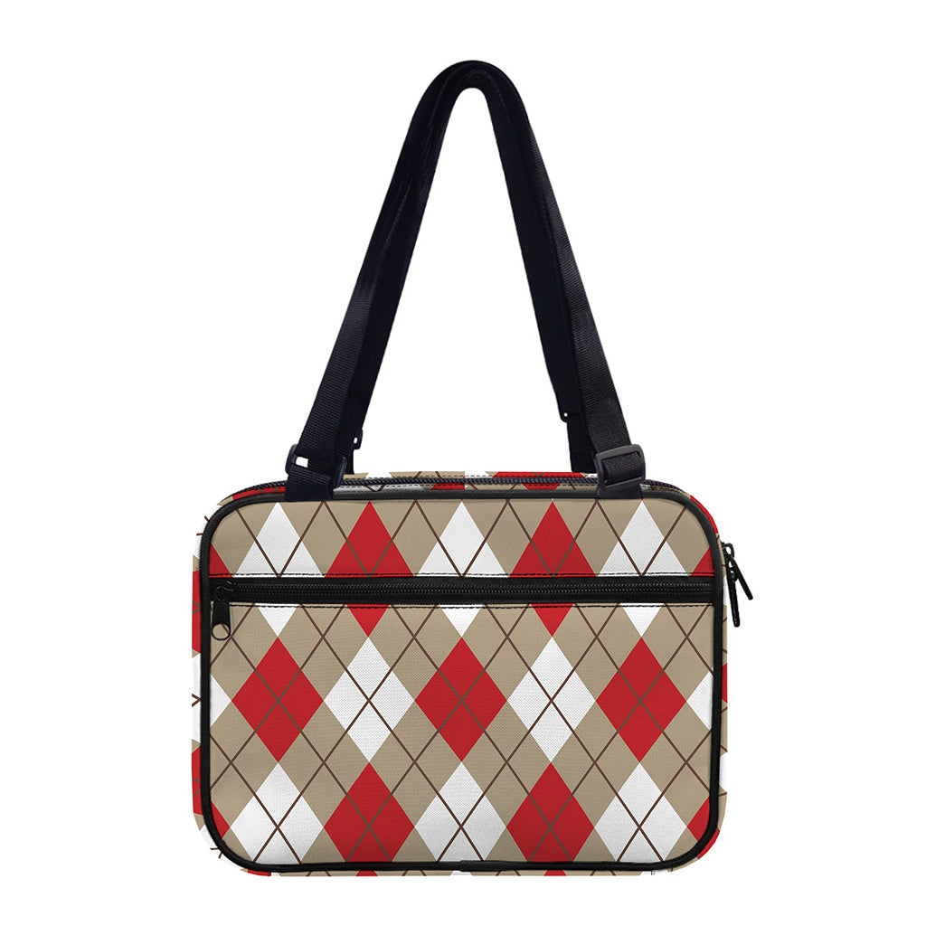 Red White And Beige Argyle Pattern Print Double Strap Bible Bag
