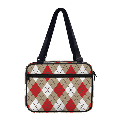 Red White And Beige Argyle Pattern Print Double Strap Bible Bag