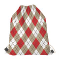 Red White And Beige Argyle Pattern Print Drawstring Bag