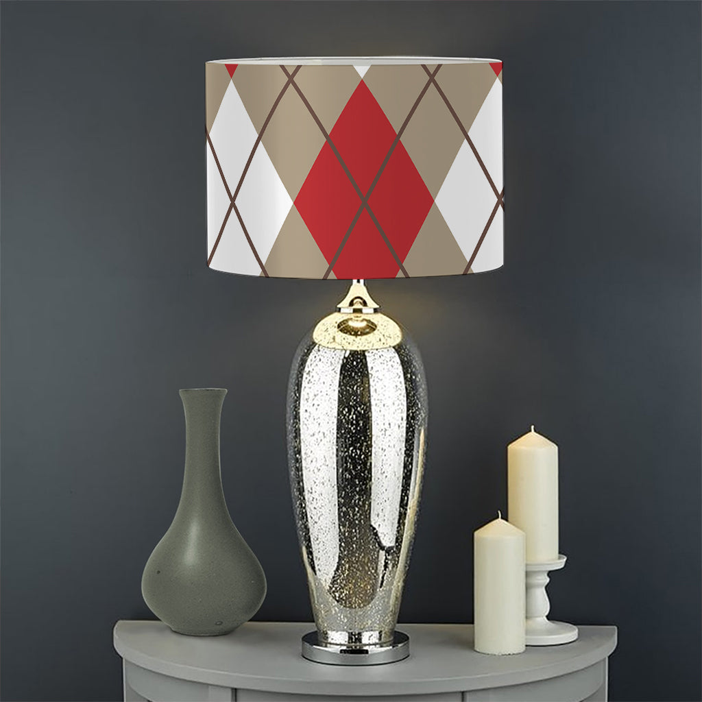 Red White And Beige Argyle Pattern Print Drum Lamp Shade