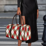 Red White And Beige Argyle Pattern Print Duffle Bag