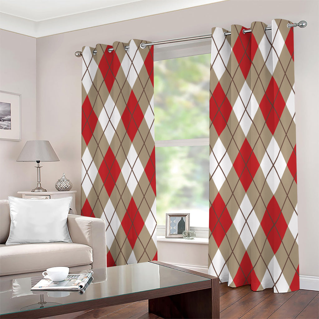 Red White And Beige Argyle Pattern Print Extra Wide Grommet Curtains