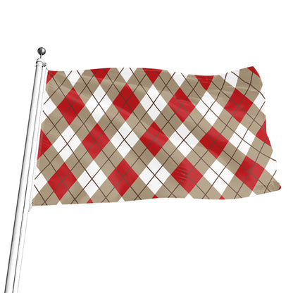 Red White And Beige Argyle Pattern Print Flag