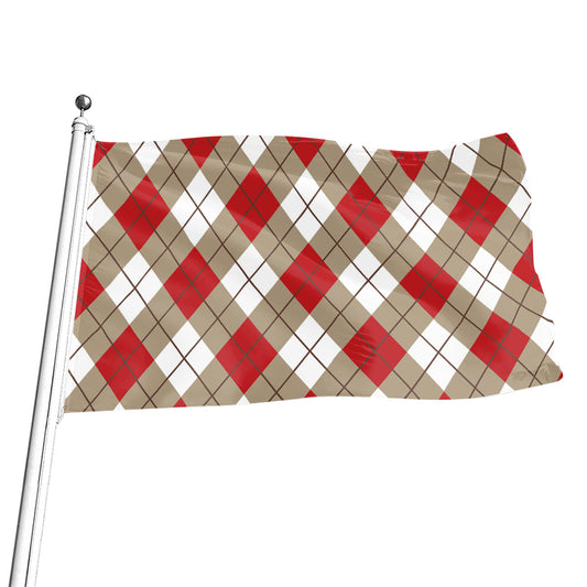 Red White And Beige Argyle Pattern Print Flag