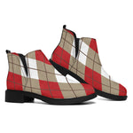 Red White And Beige Argyle Pattern Print Flat Ankle Boots