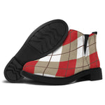 Red White And Beige Argyle Pattern Print Flat Ankle Boots