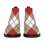 Red White And Beige Argyle Pattern Print Flat Ankle Boots