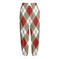 Red White And Beige Argyle Pattern Print Fleece Lined Knit Pants