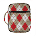 Red White And Beige Argyle Pattern Print Front Pocket Bible Bag