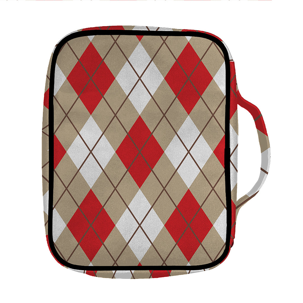 Red White And Beige Argyle Pattern Print Front Pocket Bible Bag