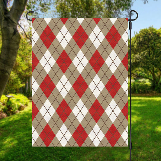 Red White And Beige Argyle Pattern Print Garden Flag