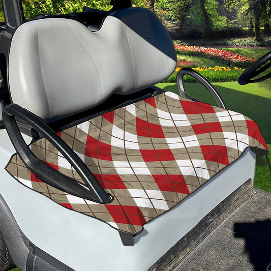 Red White And Beige Argyle Pattern Print Golf Cart Seat Cover