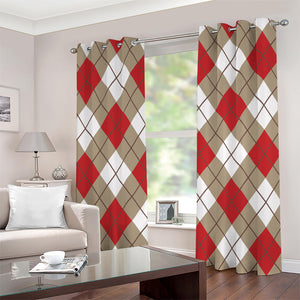 Red White And Beige Argyle Pattern Print Grommet Curtains