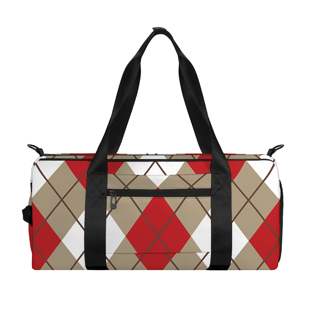 Red White And Beige Argyle Pattern Print Gym Bag