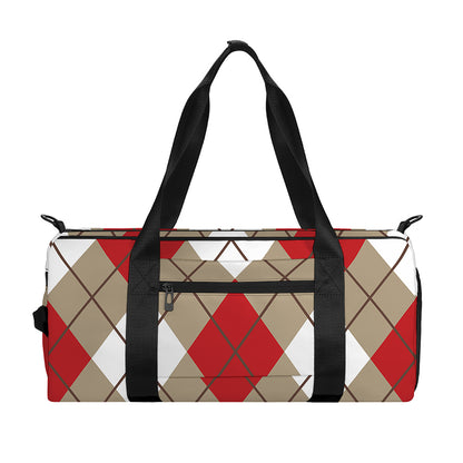 Red White And Beige Argyle Pattern Print Gym Bag