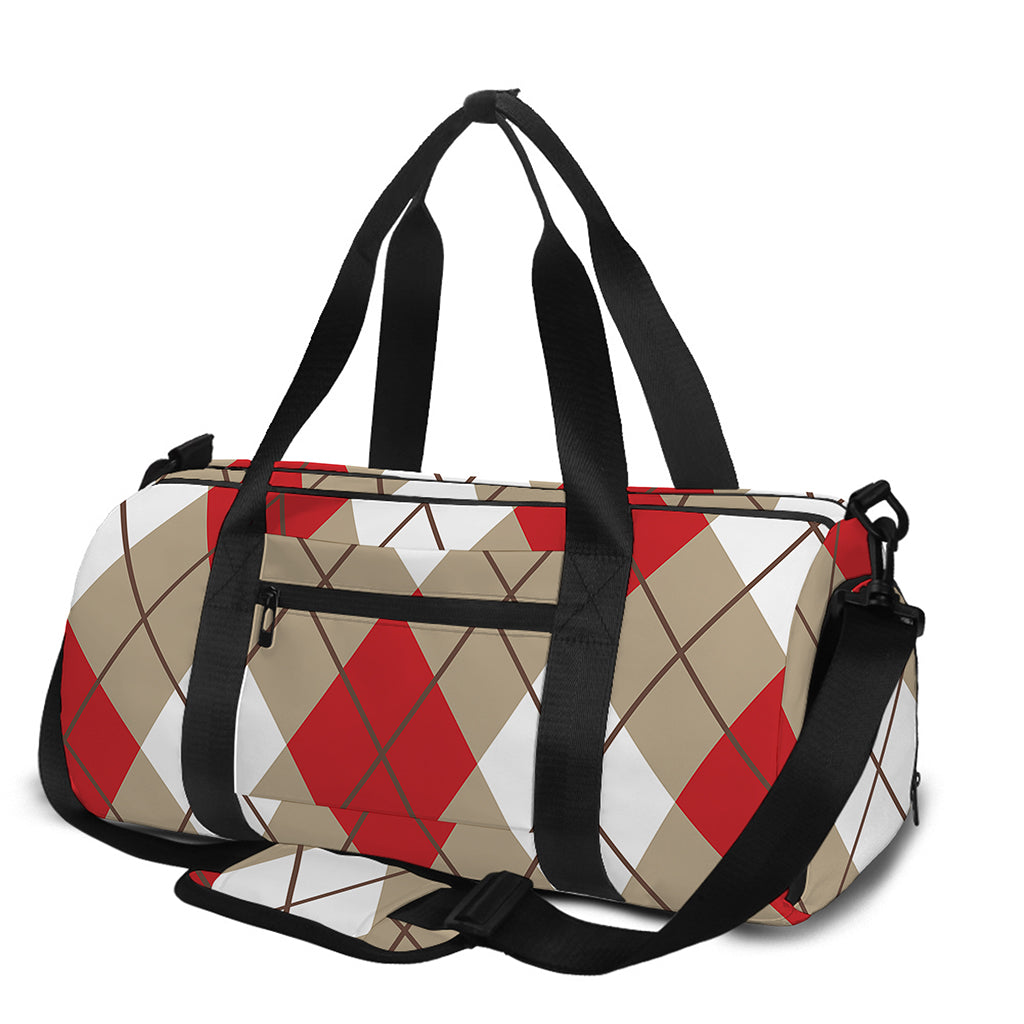 Red White And Beige Argyle Pattern Print Gym Bag