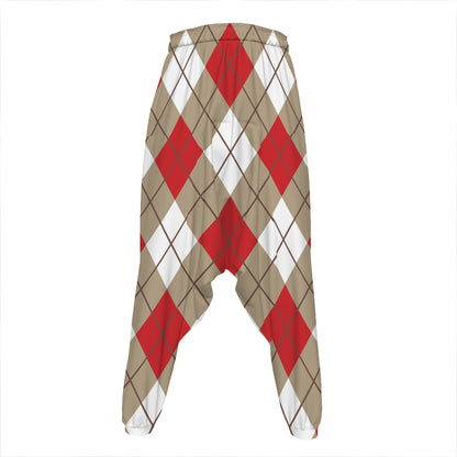 Red White And Beige Argyle Pattern Print Hammer Pants
