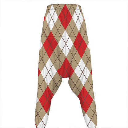Red White And Beige Argyle Pattern Print Hammer Pants