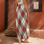 Red White And Beige Argyle Pattern Print Harem Pants