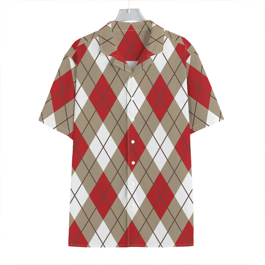 Red White And Beige Argyle Pattern Print Hawaiian Shirt