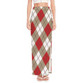 Red White And Beige Argyle Pattern Print High Slit Maxi Skirt