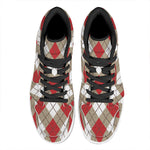 Red White And Beige Argyle Pattern Print High Top Leather Sneakers