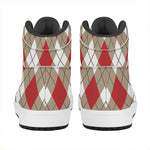 Red White And Beige Argyle Pattern Print High Top Leather Sneakers