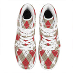 Red White And Beige Argyle Pattern Print High Top Leather Sneakers