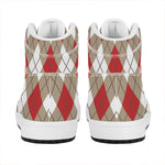 Red White And Beige Argyle Pattern Print High Top Leather Sneakers
