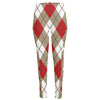 Red White And Beige Argyle Pattern Print High-Waisted Pocket Leggings