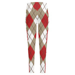 Red White And Beige Argyle Pattern Print High-Waisted Pocket Leggings