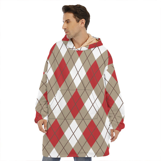 Red White And Beige Argyle Pattern Print Hoodie Blanket