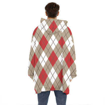 Red White And Beige Argyle Pattern Print Hoodie Blanket