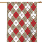 Red White And Beige Argyle Pattern Print House Flag