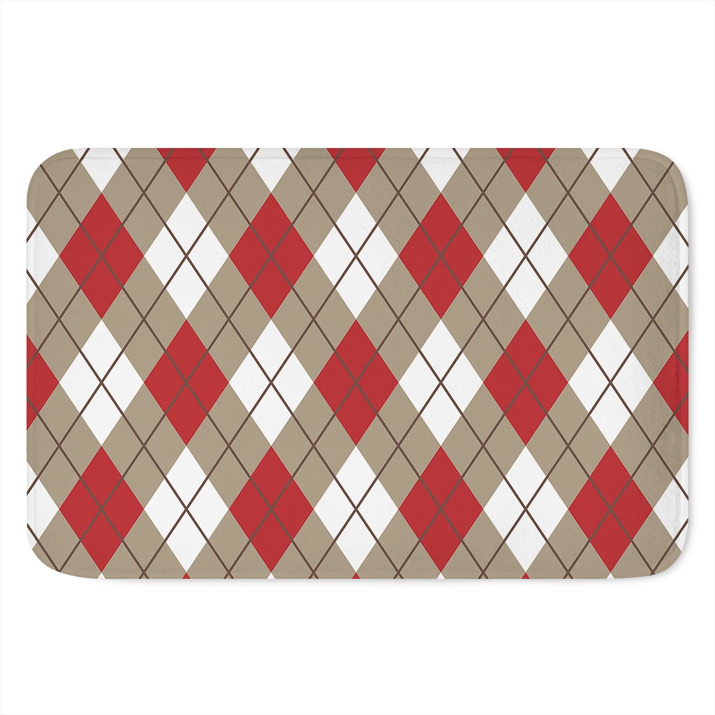 Red White And Beige Argyle Pattern Print Indoor Door Mat