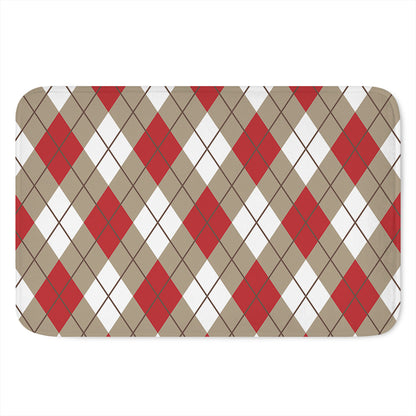 Red White And Beige Argyle Pattern Print Indoor Door Mat