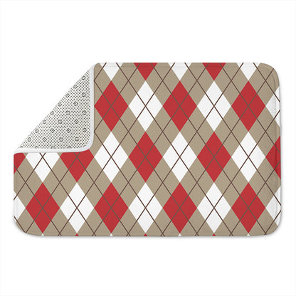 Red White And Beige Argyle Pattern Print Indoor Door Mat