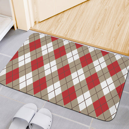 Red White And Beige Argyle Pattern Print Indoor Door Mat