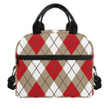 Red White And Beige Argyle Pattern Print Insulated Lunch Bag