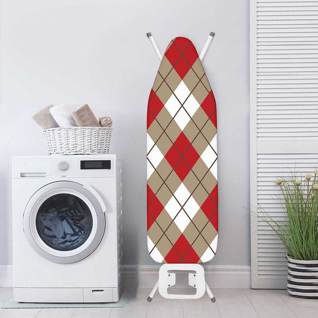 Red White And Beige Argyle Pattern Print Ironing Board Cover