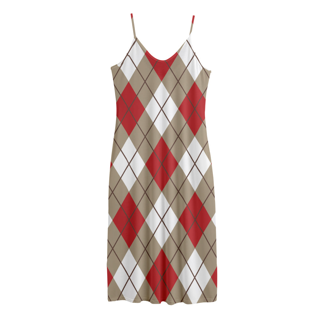 Red White And Beige Argyle Pattern Print Jersey Midi Cami Dress