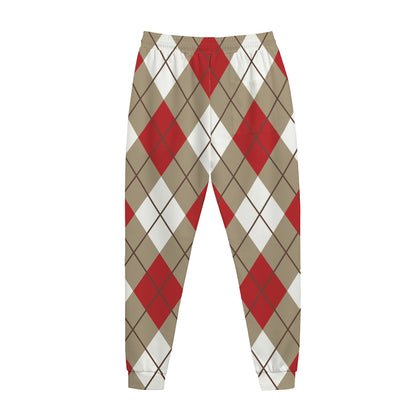 Red White And Beige Argyle Pattern Print Jogger Pants